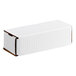 A white corrugated mailer box with tuck top, measuring 7 1/2 by 3 1/4 by 1 3/4 inches.