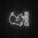 A white neon sign from Canvas Freaks with a pig and text that says "BBQ" in white.
