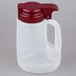 A Tablecraft plastic dispenser jar with a maroon lid.
