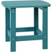 A small blue table with metal legs.