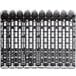 A black metal Beverage-Air universal pusher glide bottle organizer with white squares on the pushers.