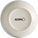 An Acopa ivory stoneware bowl with black text on it.
