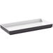 A white rectangular tray with a black design.