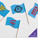 A group of customizable medium wavy food flags with different designs.