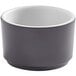 An American Metalcraft graphite melamine sauce cup with a white rim.