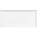 A white rectangular melamine serving platter with a mocha border.