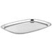 A Vollrath stainless steel oblong serving tray with a handle.