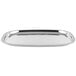 A Vollrath stainless steel oblong serving tray with a white background.