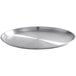 An American Metalcraft satin stainless steel plate with a circular pattern.