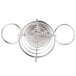 An American Metalcraft stainless steel cone basket with two ramekins on a metal table.