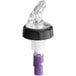 A black and purple plastic 3-ball liquor pourer with a purple cap.