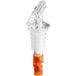 A clear plastic tube with a white tip and three clear balls inside.