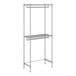 A white metal wireframe Regency double hang garment rack with two shelves.