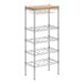 A metal Regency wine rack with a wood top.