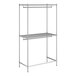 A chrome metal Regency double hang garment rack with shelves.