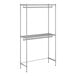 A white metal wireframe Regency double hang garment rack with two shelves.