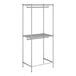 A wireframe of a metal Regency garment rack with two shelves on it.