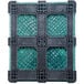 A close up of a green Orbis collapsible container with a blue and black plastic grid.