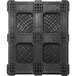A black plastic Orbis BulkPak collapsible container with a grid surface and four holes.