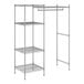 A wireframe of a Regency chrome garment rack with a shelf.