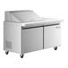 An Avantco stainless steel refrigerated sandwich prep table with two doors.