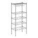 A wire metal Regency wine rack with four shelves.