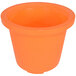 An orange plastic Vestil over pack drum with a white lid.