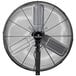 A black Tornado Pro Series 24" oscillating metal wall fan.