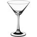 An Acopa clear martini glass with a long stem.