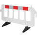 A white Vestil high-density polyethylene barrier with black legs.