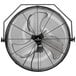 A black Tornado 24" industrial wall fan with metal blades.