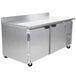 A stainless steel Beverage-Air worktop freezer with two doors.