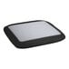 A black cushion with a white patch for a Lancaster Table & Seating Alloy Series Silver backless counter height stool.