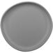 A close-up of a grey irregular round melamine plate.