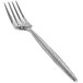 The front of a silver Front of the House Owen stainless steel dinner fork with a long handle.