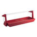 A red plastic buffet and salad bar with a clear sneeze guard.