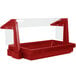 A red plastic buffet and salad bar container with clear lid.