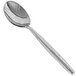 A Front of the House Owen stainless steel dinner/dessert spoon with a long handle.