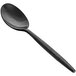 A Front of the House Owen stainless steel teaspoon with a matte black finish.