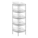 A Regency chrome metal retail display stand with 5 baskets on shelves.