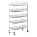 A Regency chrome metal mobile retail display stand with 5 baskets.