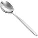 A Front of the House stainless steel spoon with a long handle on a white background.