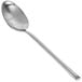 A Front of the House Jasper stainless steel demitasse spoon with a long handle on a white background.