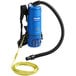 A blue and black Clarke Comfort Pak backpack vacuum cleaner.