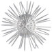 A metal wire whisk attachment with a circular white metal spindle and many metal rods.