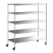 A Regency stainless steel shelving unit with wheels.