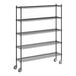 A black wire Regency shelving unit with wheels.