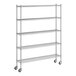 A Regency stainless steel wire shelving starter kit with wheels.