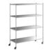 A Regency stainless steel shelving unit with wheels.