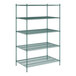 A Regency green wire shelving unit with five shelves.